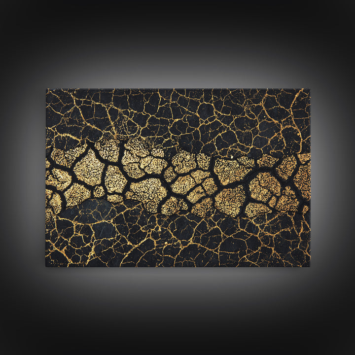 Gold Cracked African Map Pattern On Black Texture Wall Art, Abstract African Art Print, Luxury Earth Tone Home Decor Gift