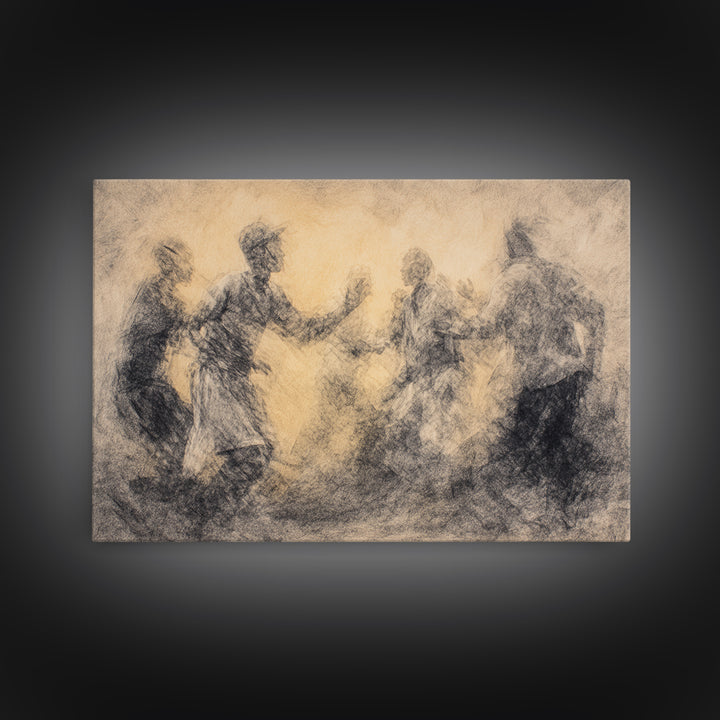 Charcoal African Celebration Dance Wall Art, Black Figures Sketch, Cultural Art Print, Traditional African Home Decor Gift