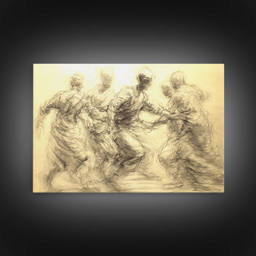 Golden Charcoal African Dance Wall Art, Movement Figure Sketch, Cultural Art Print, African Celebration, Elegant Home Decor