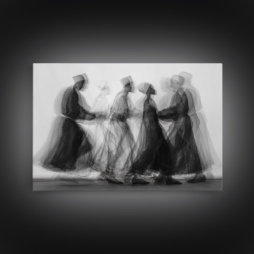 Blurred Monochrome Ceremonial Dancers Wall Art, African Abstract Art Print, Black Culture Decor, Modern Canvas Artwork Gift