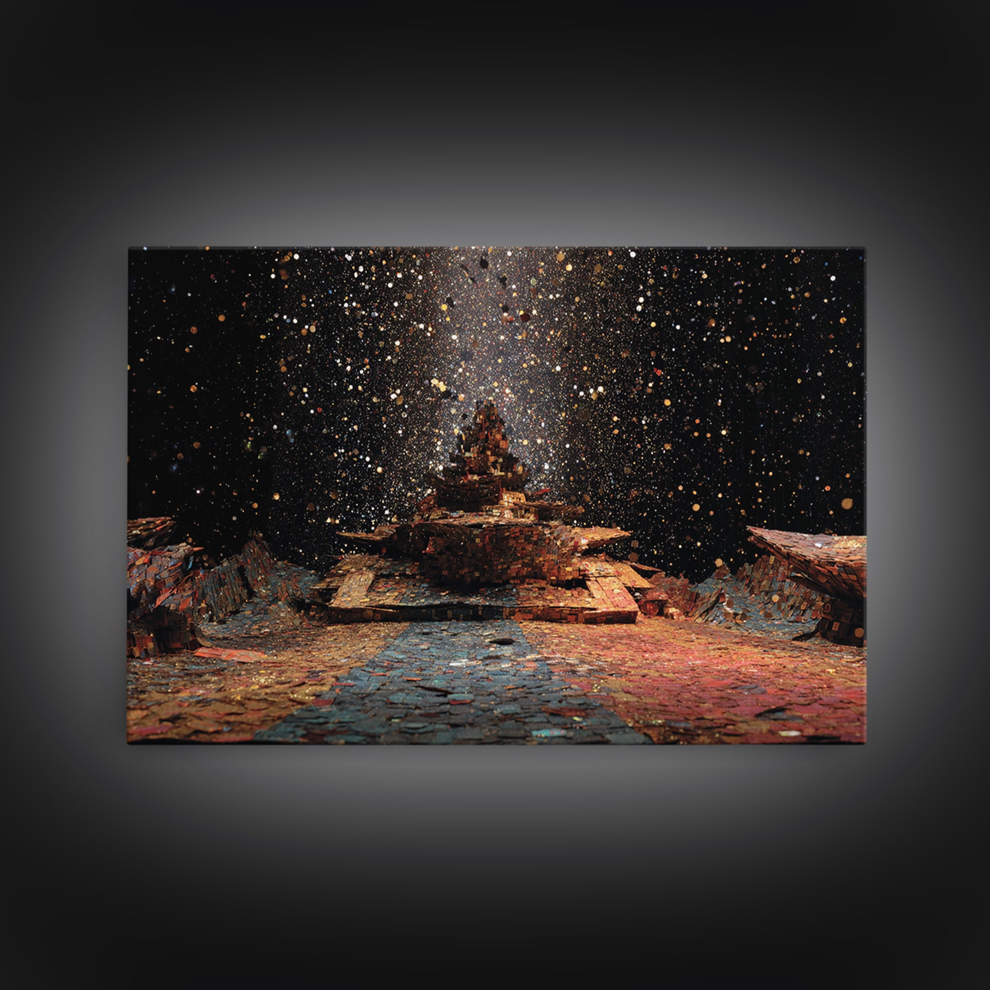 Ancient Starry African Temple Canvas Print, Mystical Wall Art, Black And Gold Art, Spiritual Cultural Home Decor Unique Gift