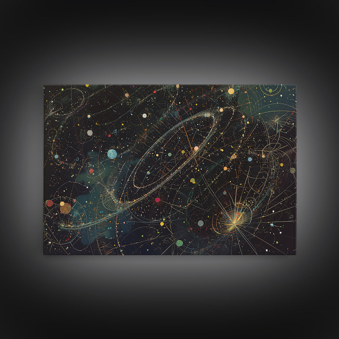 Cosmic Planetary Orbit Map Canvas Print, Abstract Wall Art, Modern Office Decor, Celestial Space Poster, Unique Home Decor