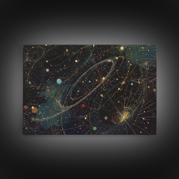 Cosmic Planetary Orbit Map Canvas Print, Abstract Wall Art, Modern Office Decor, Celestial Space Poster, Unique Home Decor