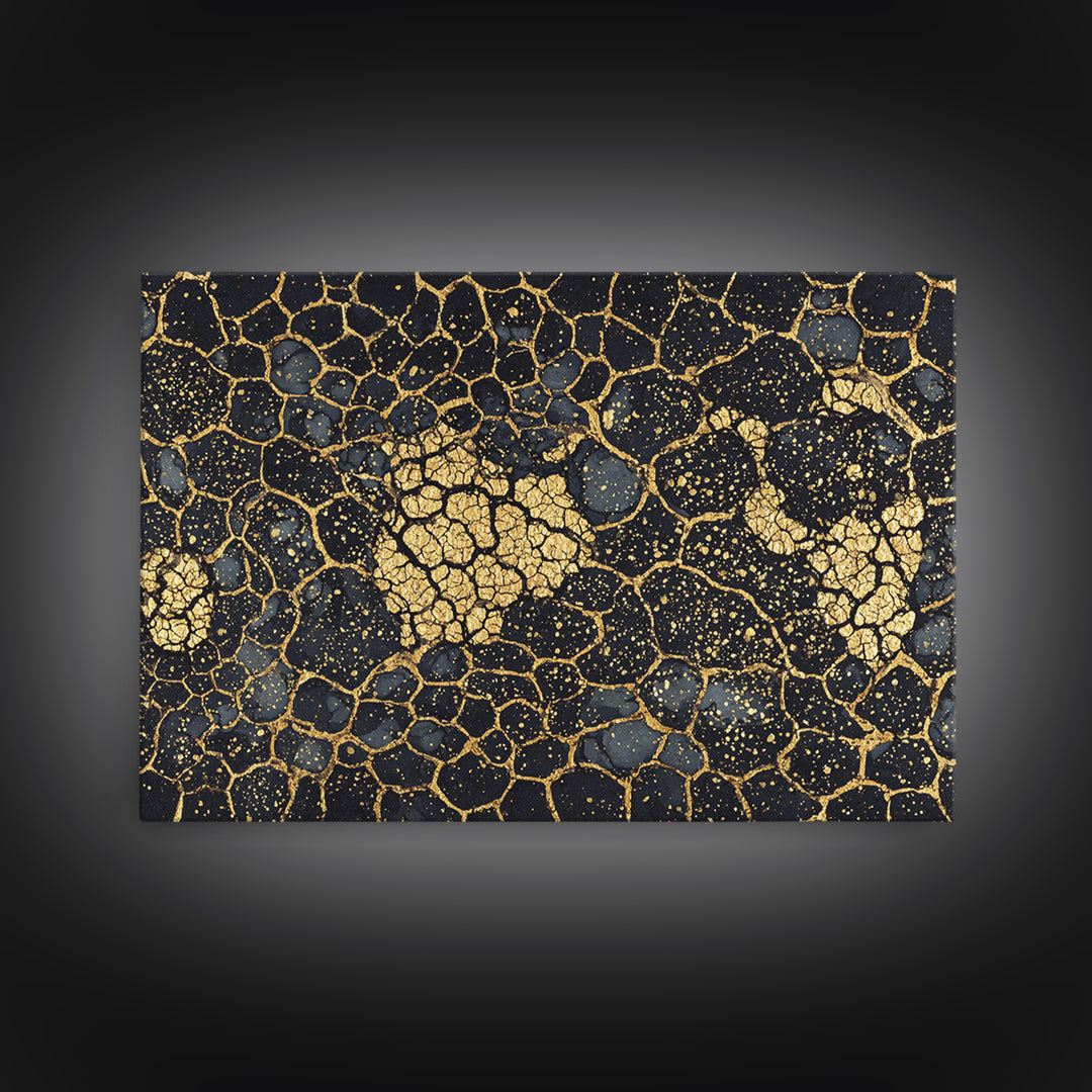 Black And Gold Crackle Abstract Canvas Print, Luxury Wall Art, Textured Art Print, Modern Home Decor, Statement Piece, Bold Artwork