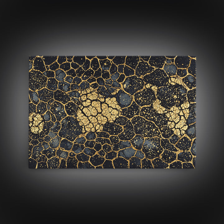 Black And Gold Crackle Abstract Canvas Print, Luxury Wall Art, Textured Art Print, Modern Home Decor, Statement Piece, Bold Artwork