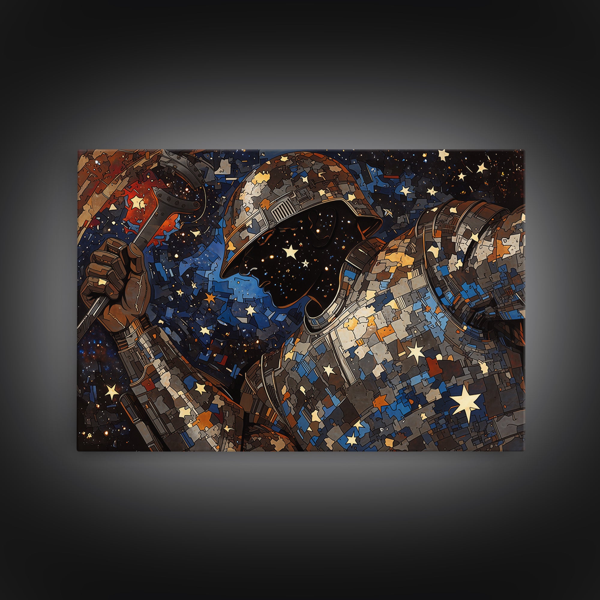 Star Filled Cosmic Warrior Portrait Framed Canvas Print, African Warrior Art, Afrofuturism Decor, Bold Contemporary Art Print