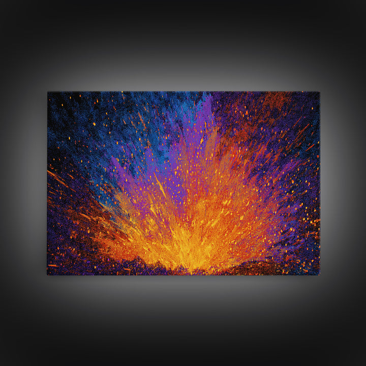 Explosive Orange And Blue Energy Burst Canvas Print, Abstract Art, Vibrant Wall Decor, Modern Painting, Bold Home Decor Gift