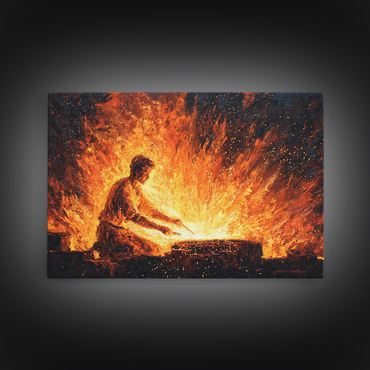 African Blacksmith At Flaming Forge Wall Art, African Warrior Art, Black Man Artful, Cultural Art Print, Bold Home Decor Gift