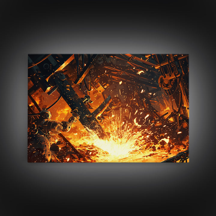Robotic Molten Forge Canvas Print, Afrofuturism Decor, Industrial Wall Art, Modern Canvas Art, Bold Unique Home Decor Gift