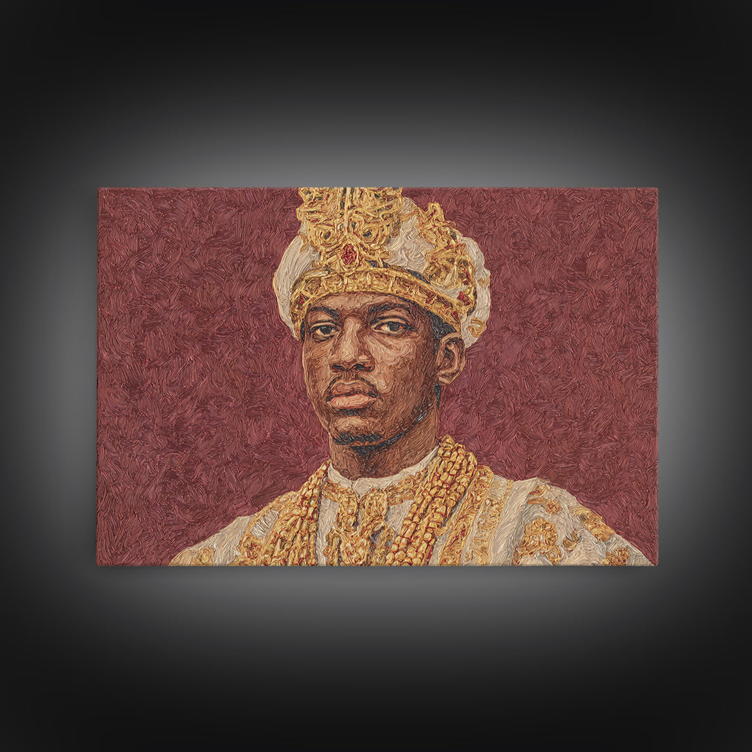 Regal African King Portrait Framed Canvas Print, African American Art, African Heritage Art, Black History Gift, Royal Wall Art