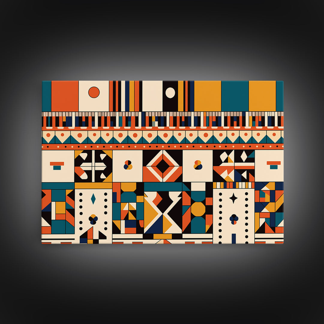Bold Ankara Geometric Pattern Wall Art, African Fabric Design, African Patterns, Tribal Art Decor, Orange Teal Home Decor