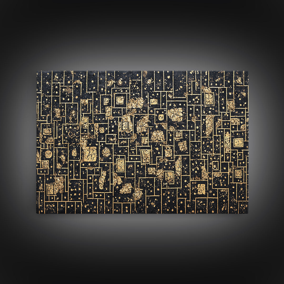 Gold Linear Geometric Maze Canvas Print, African Abstract Art, Black And Gold Art, Luxury Canvas Art, Elegant Wall Decor