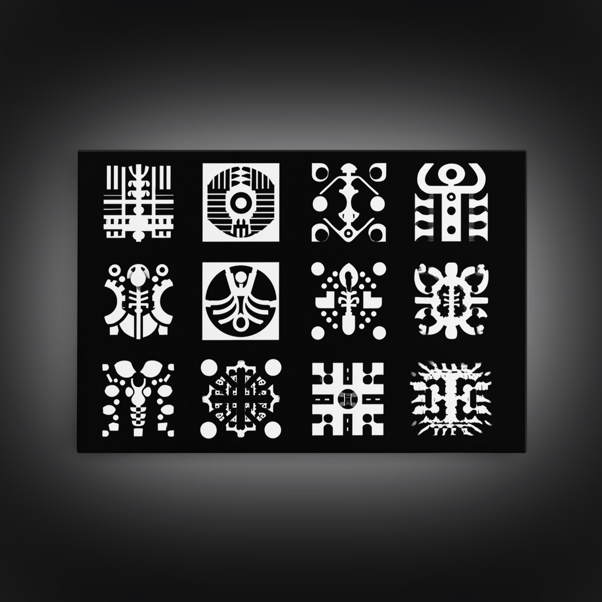 Black And White African Tribal Symbols Wall Art, Geometric Pattern Print, Afrocentric Decor, Modern African Art, Bold Office Decor