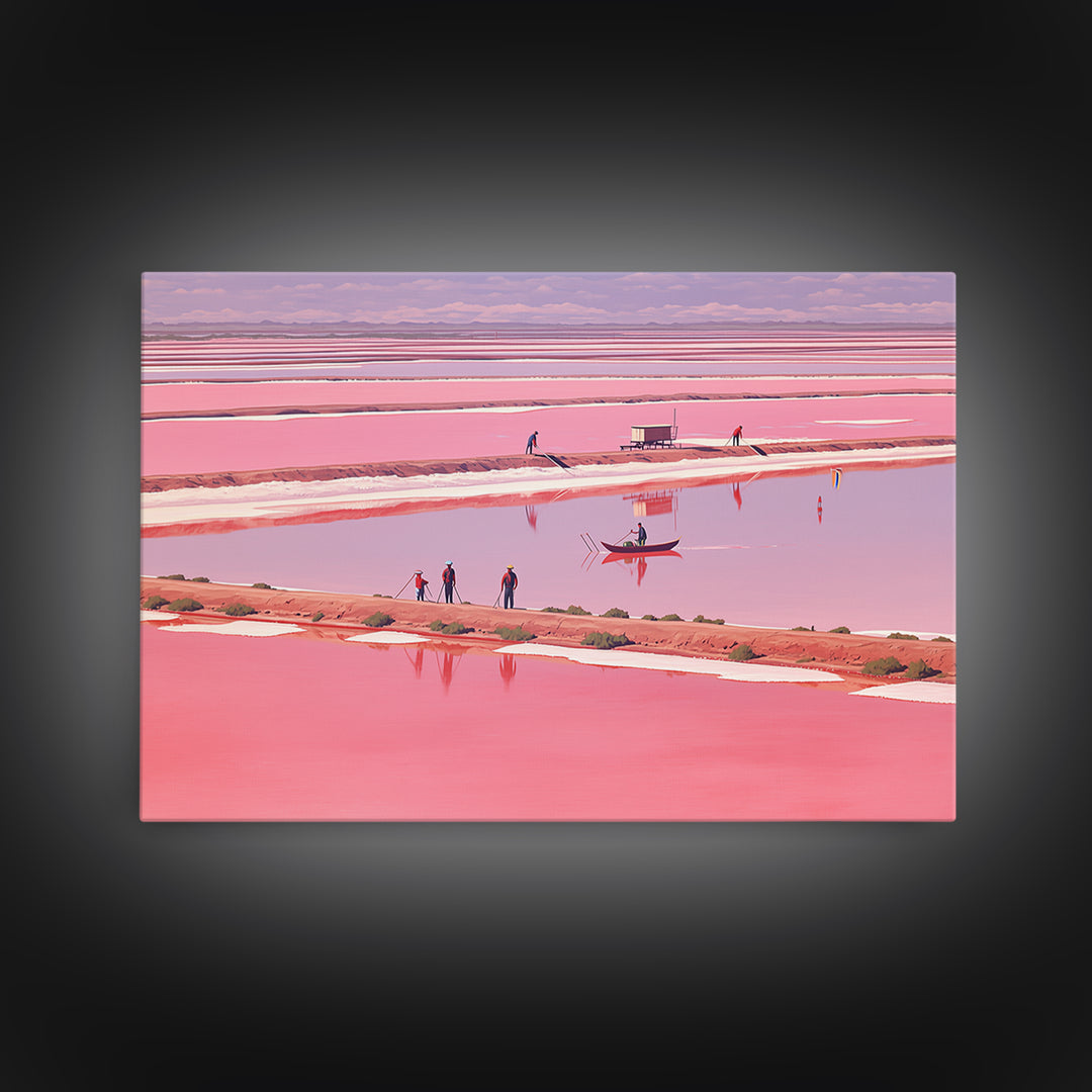 Pink African Salt Lake With Boats Wall Art, Senegal Inspired Landscape, Pastel Travel Print, Coastal Home Decor, Unique Gift