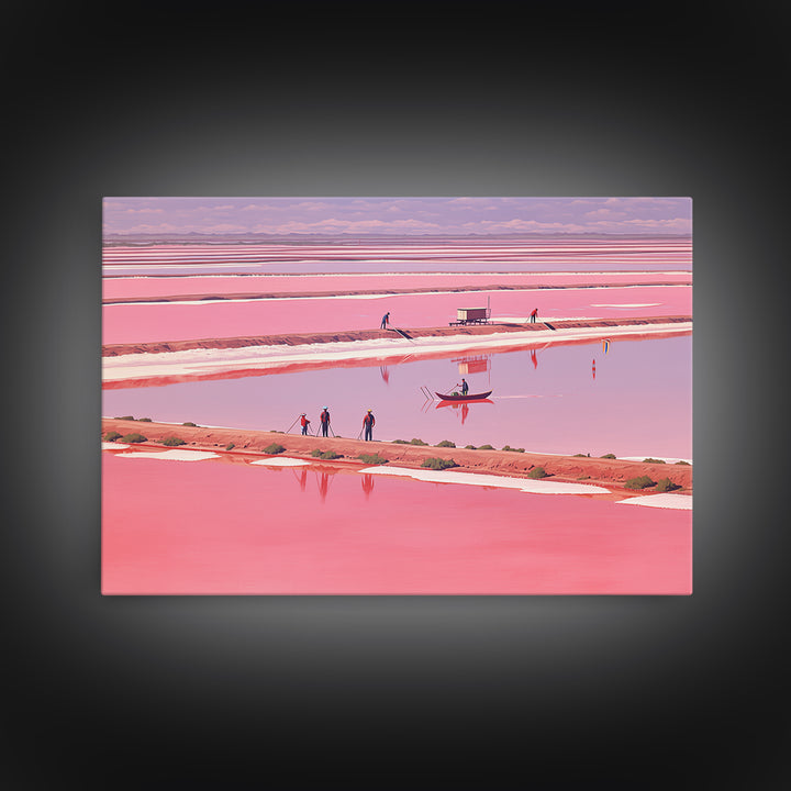 Pink African Salt Lake With Boats Wall Art, Senegal Inspired Landscape, Pastel Travel Print, Coastal Home Decor, Unique Gift