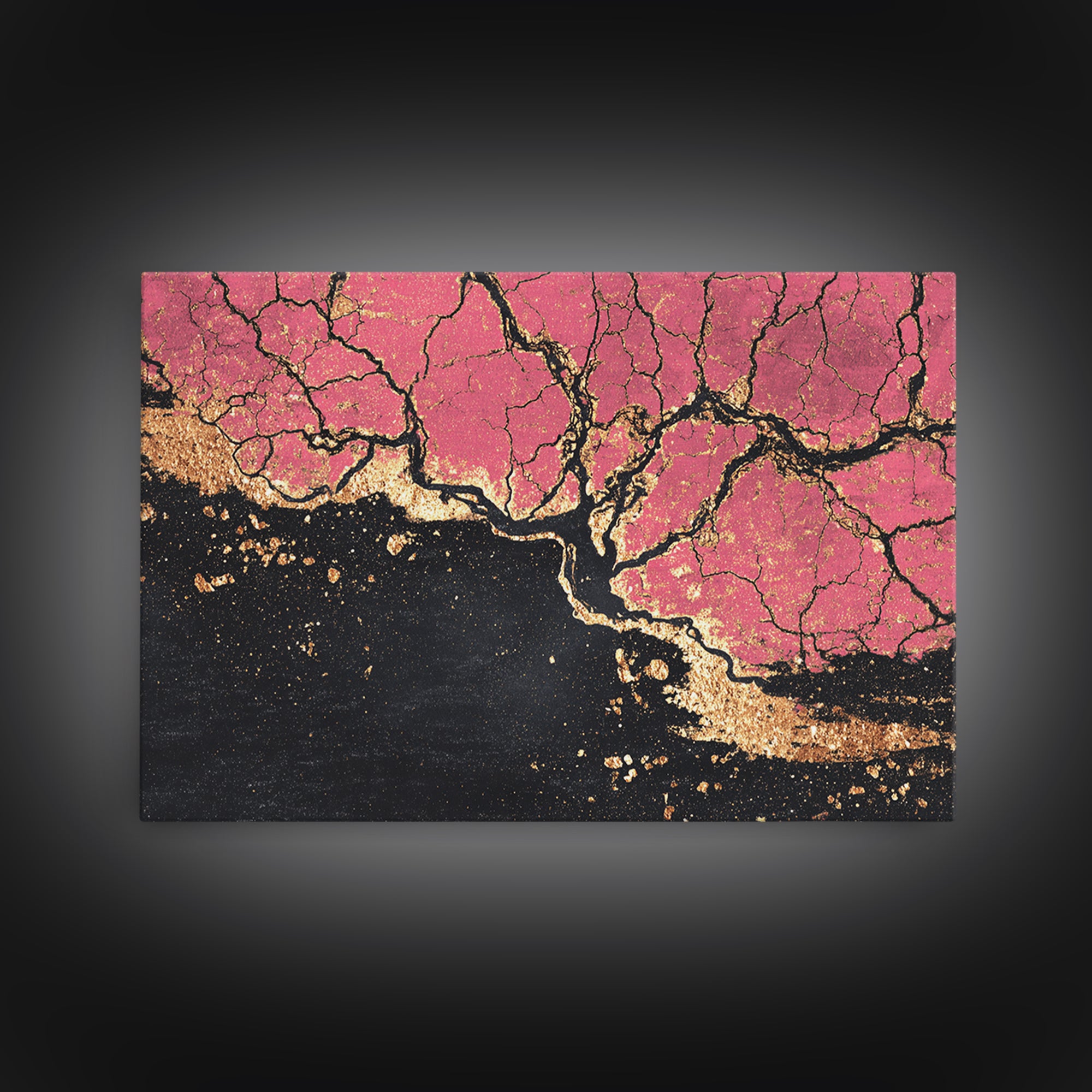 Pink Black And Gold Cracked Abstract Wall Art, Textured Canvas Print, Luxury Modern Decor, Earth Tone Statement Piece Unique Gift