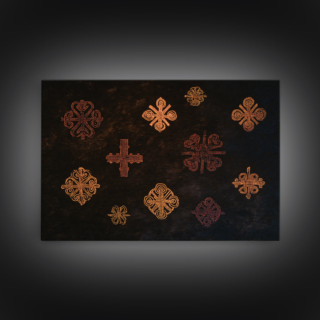 Black Mud Cloth Adinkra Symbols Wall Art, African Patterns, Tribal Textile Art, Ethnic Home Decor, Bold Cultural Print For Living Room