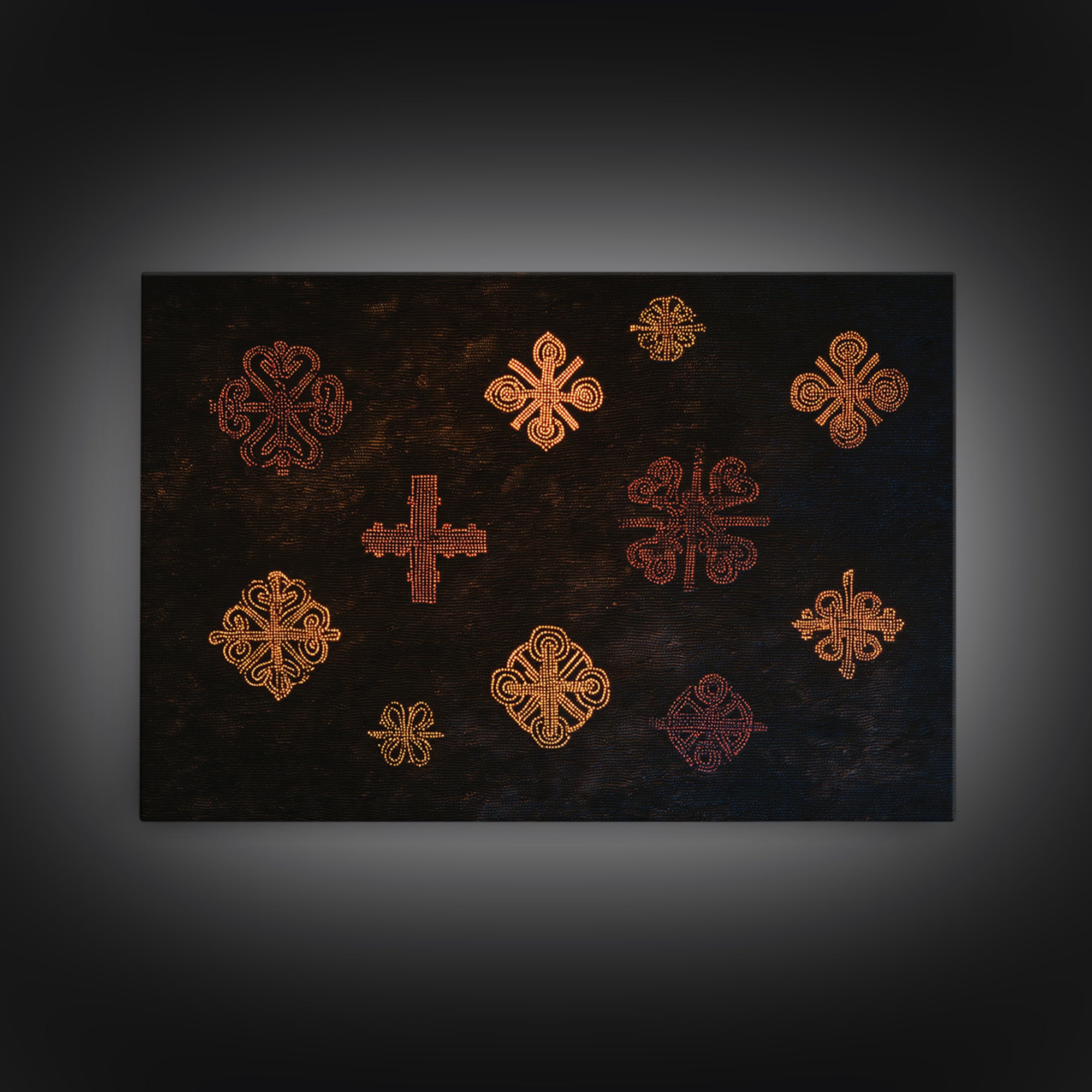 Black Mud Cloth Adinkra Symbols Wall Art, African Patterns, Tribal Textile Art, Ethnic Home Decor, Bold Cultural Print For Living Room