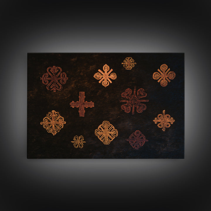 Black Mud Cloth Adinkra Symbols Wall Art, African Patterns, Tribal Textile Art, Ethnic Home Decor, Bold Cultural Print For Living Room