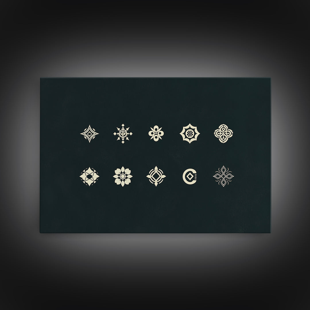 Cream Tribal Symbols On Black Canvas Print, African Patterns, Geometric Wall Art, Minimalist Decor, Ethnic Home Decor Gift