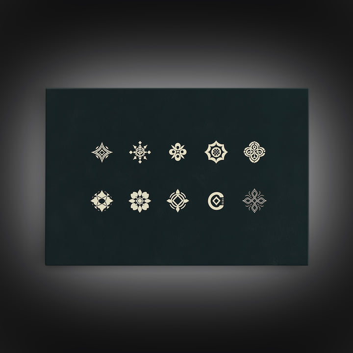 Cream Tribal Symbols On Black Canvas Print, African Patterns, Geometric Wall Art, Minimalist Decor, Ethnic Home Decor Gift