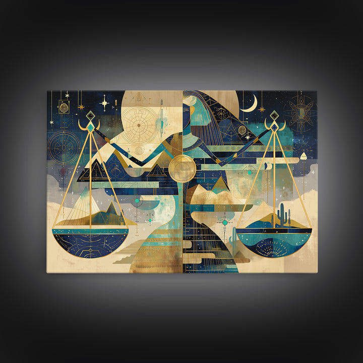 Egyptian Goddess With Celestial Scales Framed Canvas Print, African Egyptian Art, Spiritual Wall Art, Luxury Canvas Art Gift
