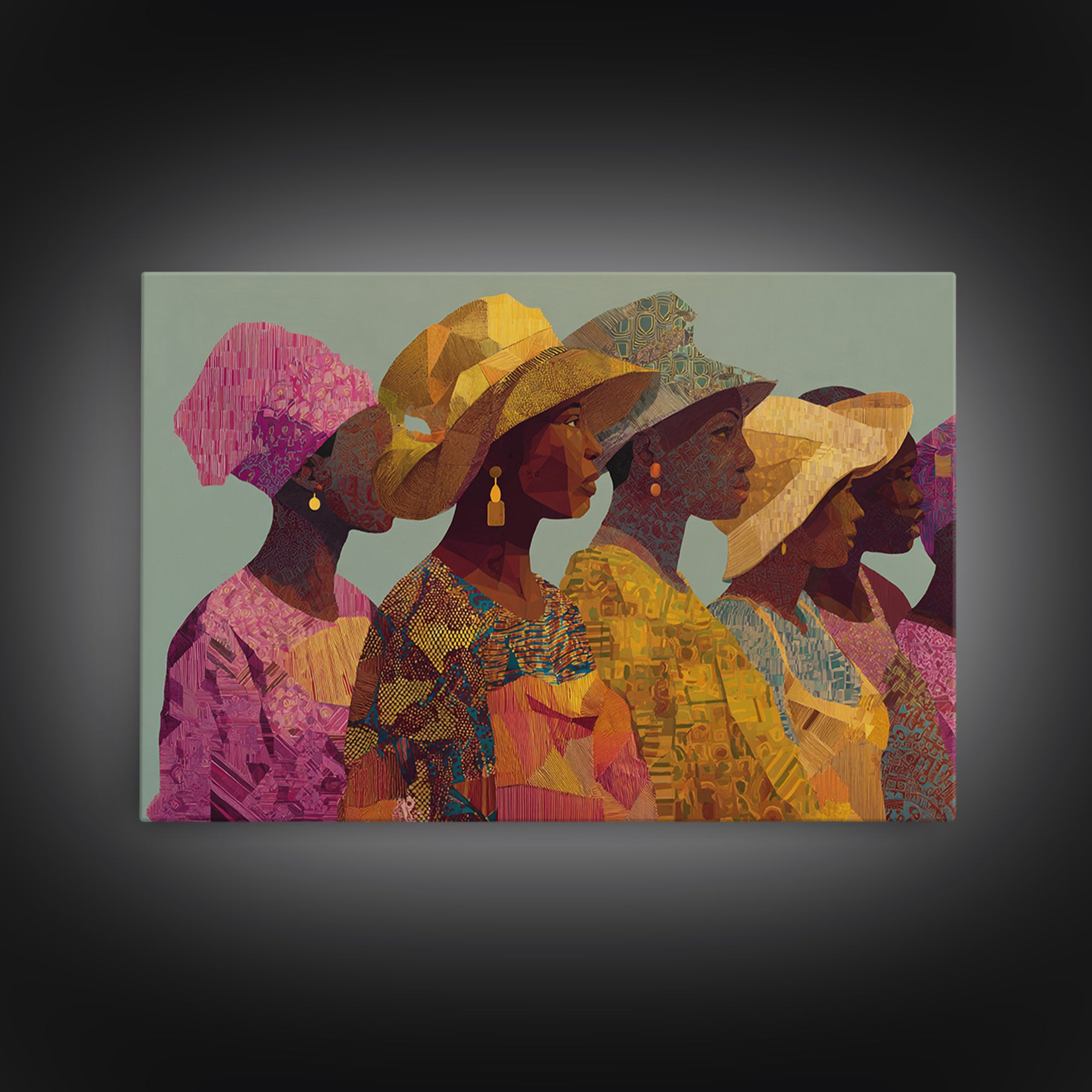 Four African Women In Woven Hats Canvas Print Ankara Wall Art Black Woman Art Afrocentric Decor Cultural Portrait Gift For Her