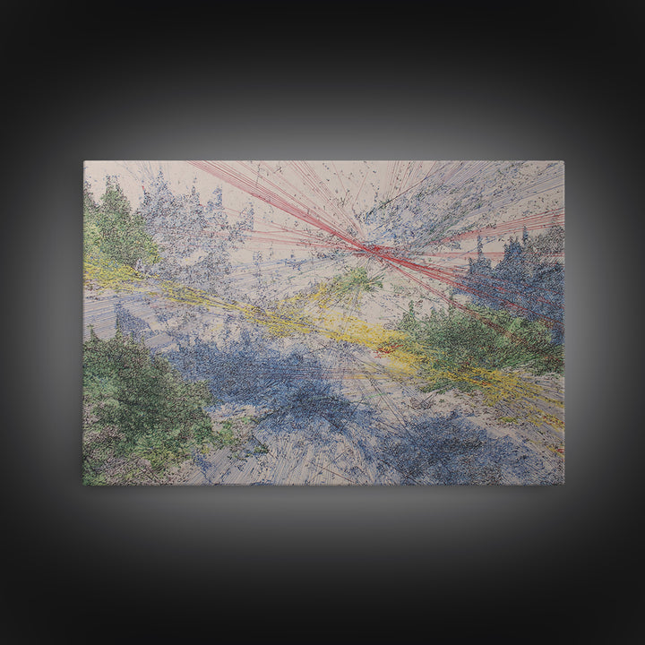 Abstract Forest Sky Linework Wall Art Modern African Abstract Art Blue Green Landscape Office Decor Large Canvas Wall Art Print