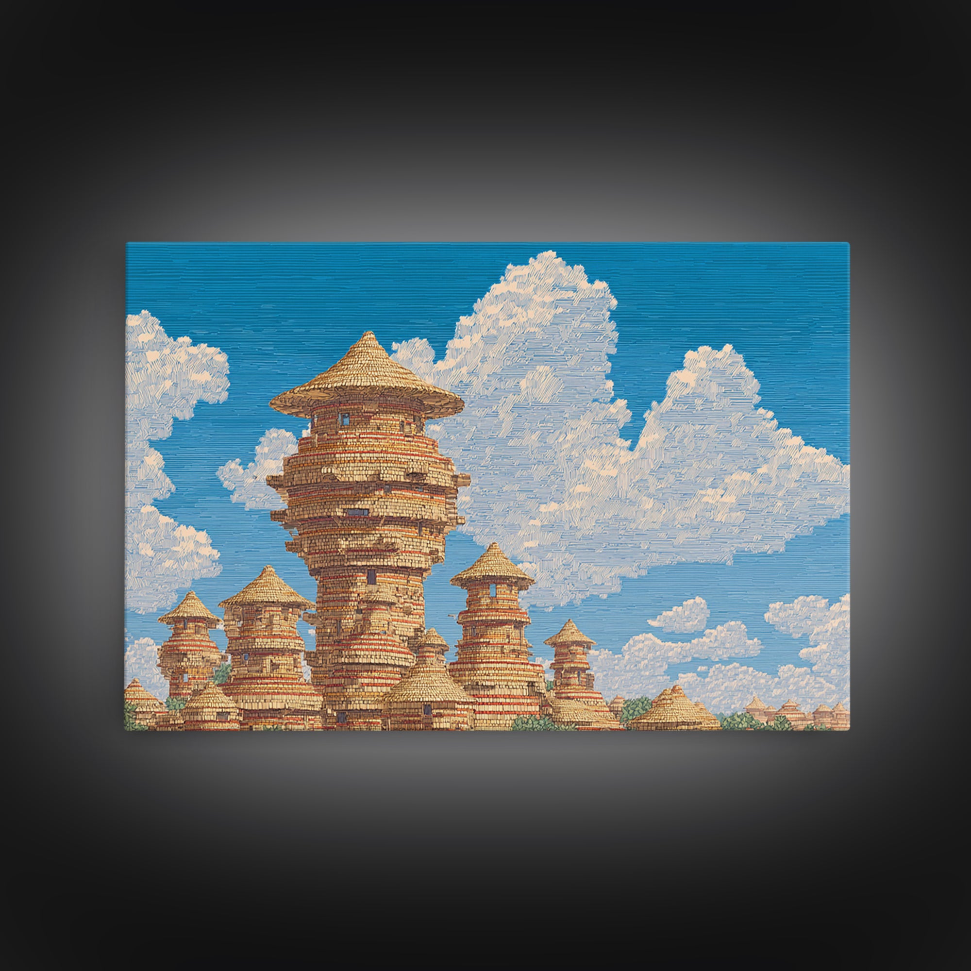 Sunlit African Village Towers Canvas Print Traditional African Architecture Wall Art Earth Tone Safari Decor Cultural Art Print