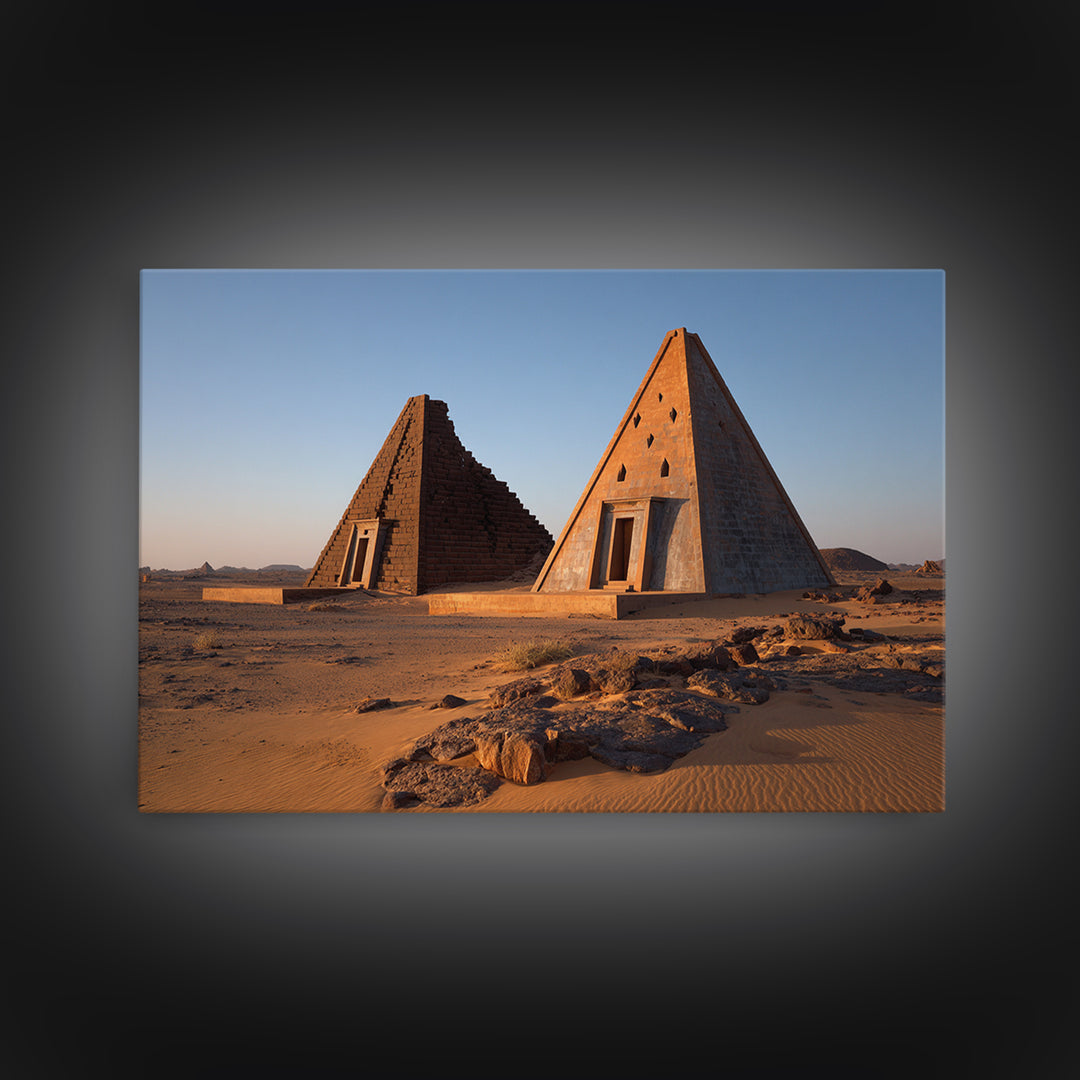 Nubian Desert Pyramids Photo Canvas Print African Landscape Wall Art Ancient African Art Decor Sudan Travel Poster Gift For Him