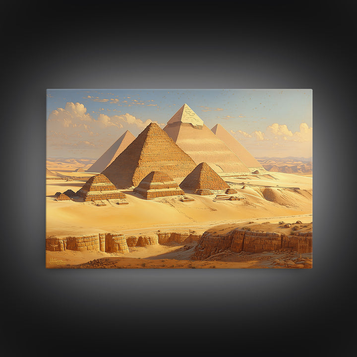 Golden Giza Pyramids At Sunrise Wall Art African Egyptian Art Print Desert Landscape Canvas Print Ancient Travel Decor Gift