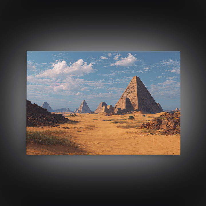Wide Desert Pyramid Panorama Wall Art, African Egyptian Art, Ancient African Art Print, Safari Decor, Statement Wall Decor