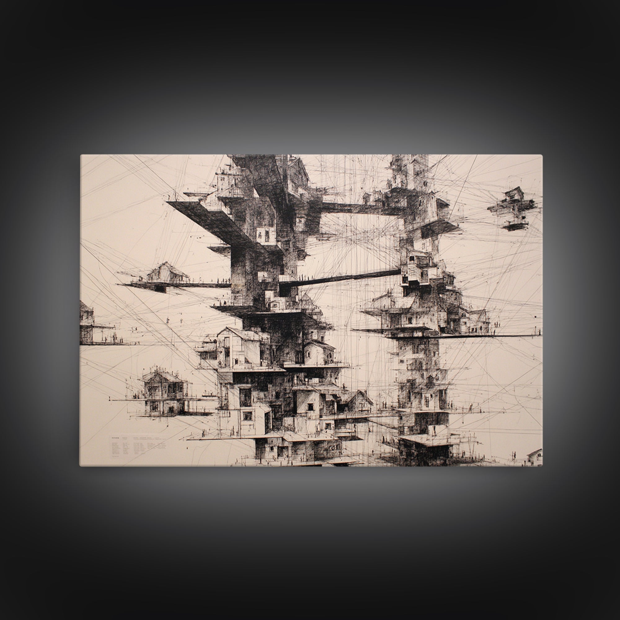 Futuristic Floating Tower City Wall Art, Architectural Illustration Art, Modern Wall Decor, Black And White Art, Office Art