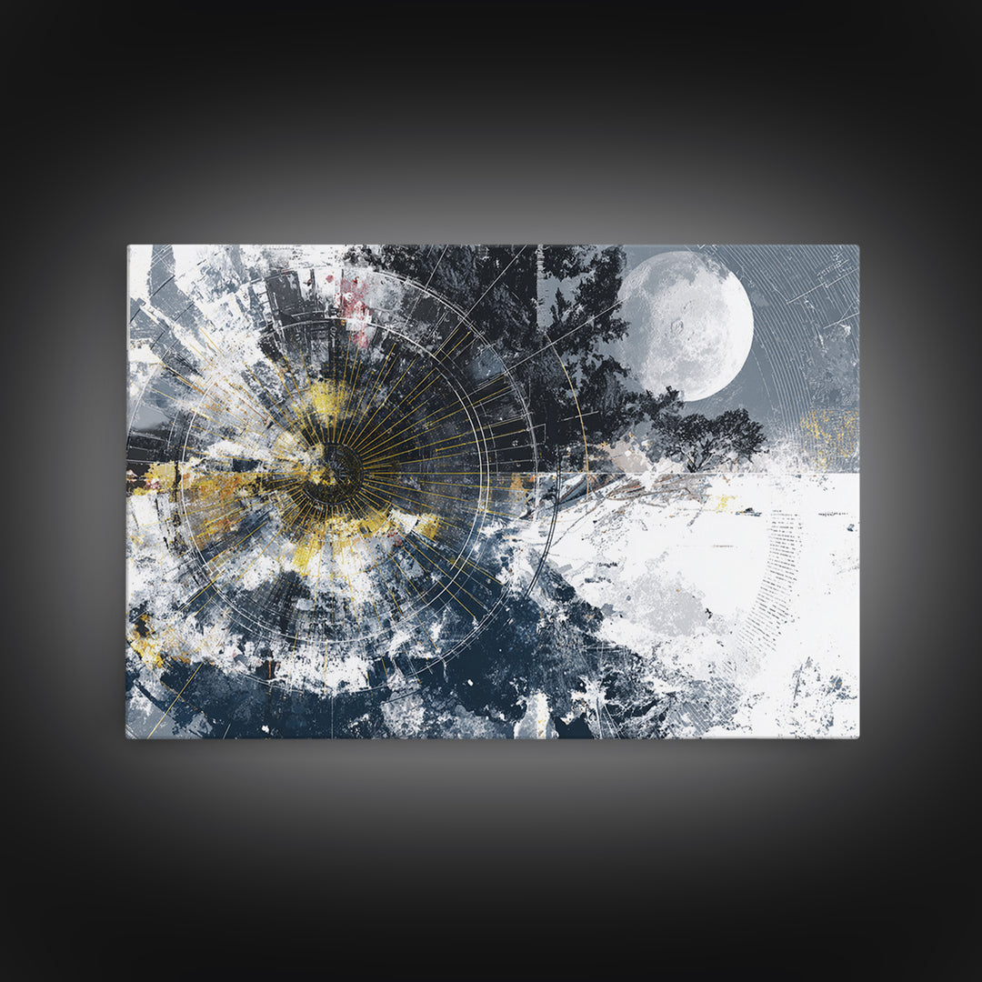 Black Gold Lunar Eclipse Abstract Wall Art, Modern Black Art, Spiritual Wall Art, Gold Black Canvas, Statement Wall Decor