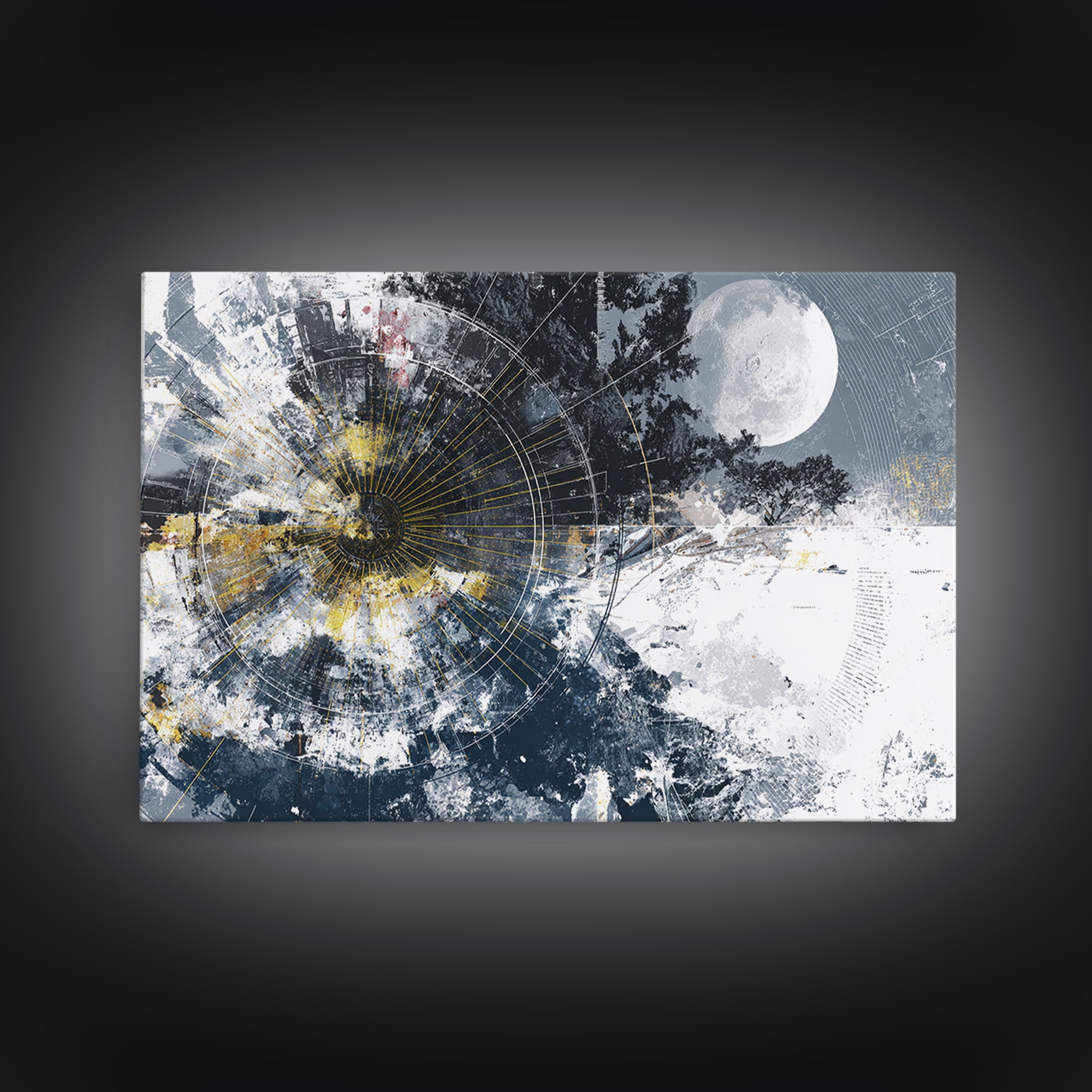 Black Gold Lunar Eclipse Abstract Wall Art, Modern Black Art, Spiritual Wall Art, Gold Black Canvas, Statement Wall Decor