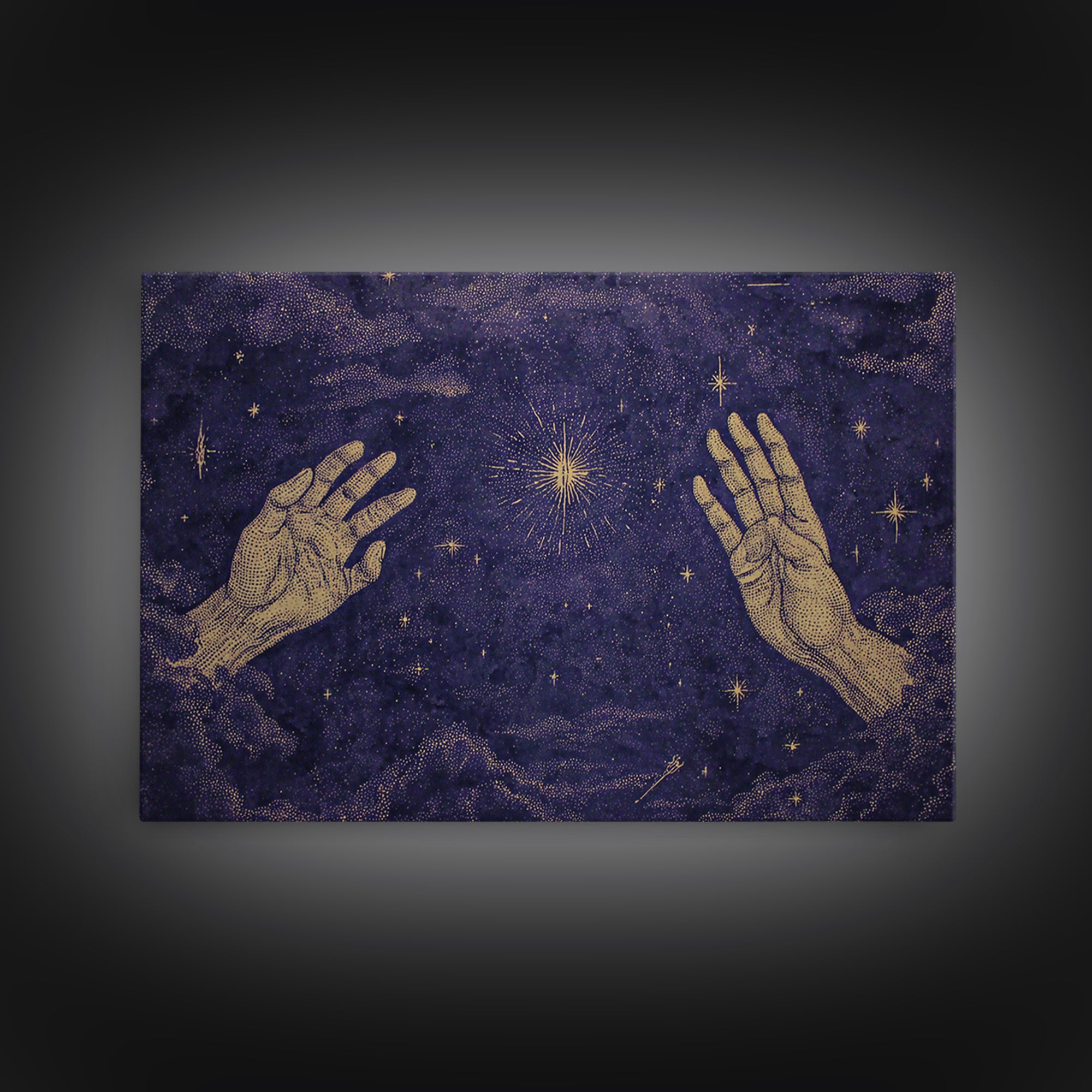 Celestial Reaching Hands Wall Art, Purple Starry Night Spiritual Decor, Mystical Astronomy Print, Dreamy Home Gift For Her