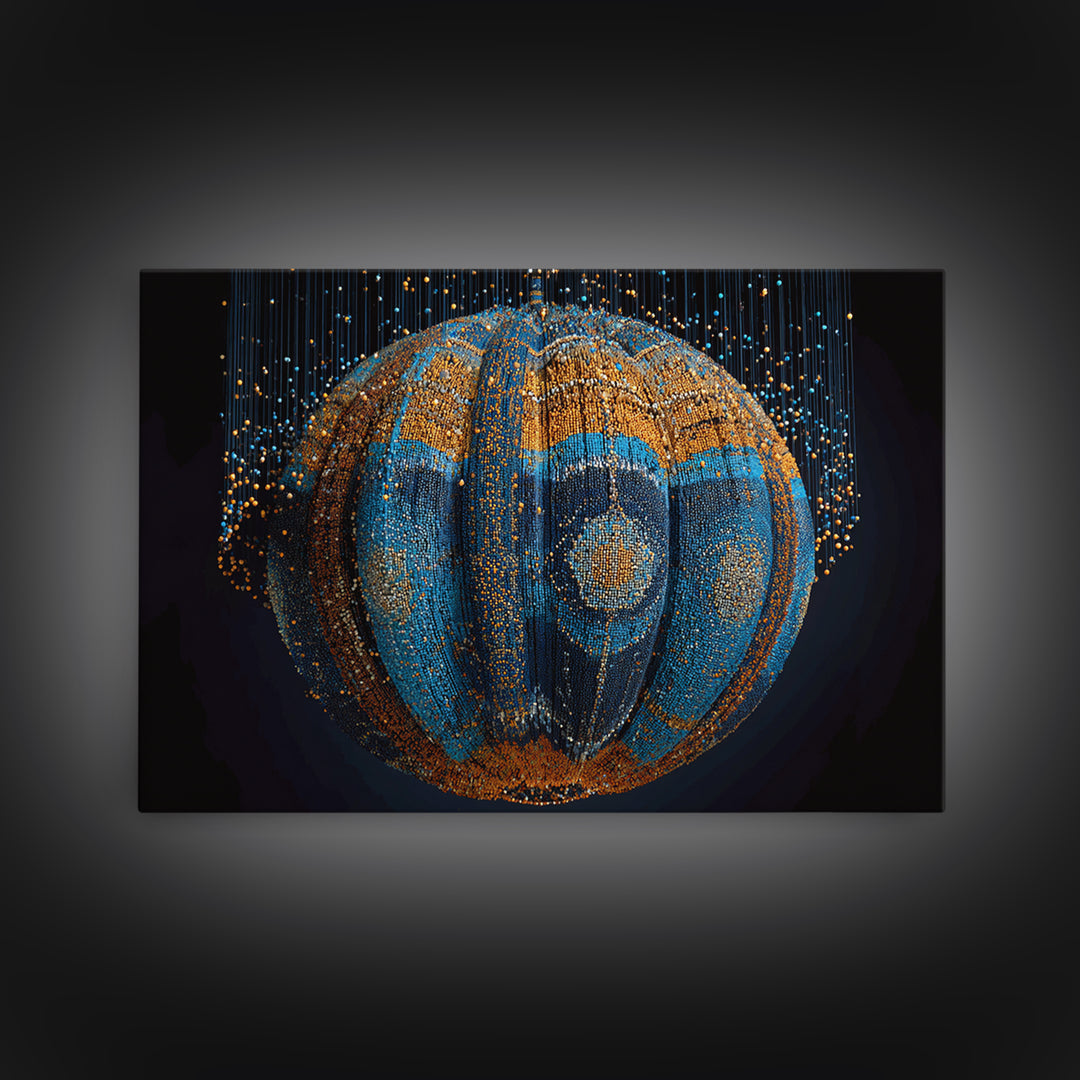 Blue Gold Beaded Orb Abstract Canvas Print, African Inspired Luxury Wall Decor, Modern Tribal Art, Statement Home Decor Gift