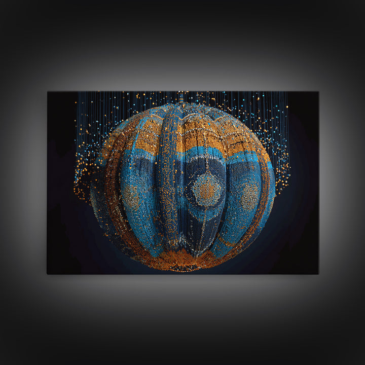 Blue Gold Beaded Orb Abstract Canvas Print, African Inspired Luxury Wall Decor, Modern Tribal Art, Statement Home Decor Gift