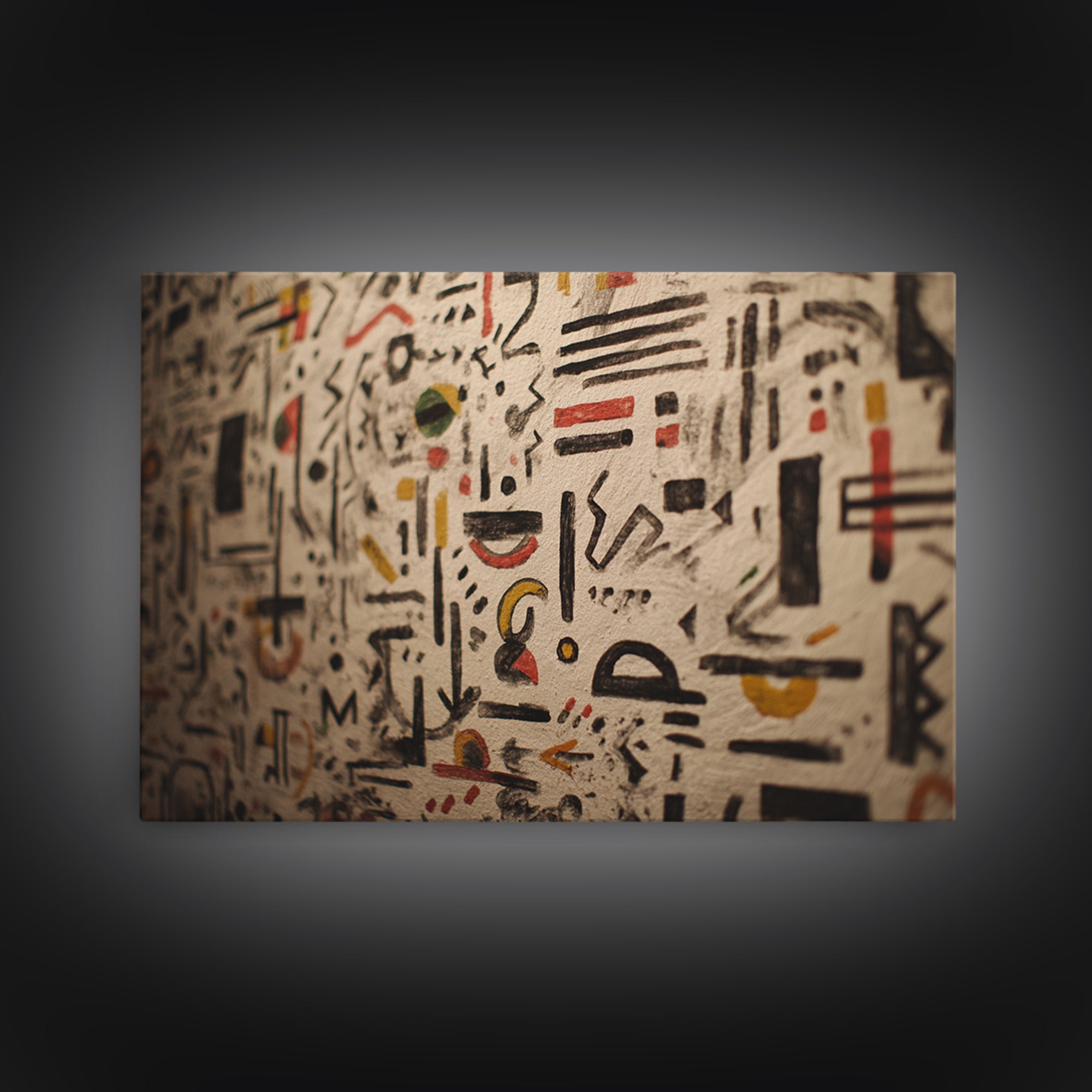 Ancient Painted Glyphs On Textured Cloth Canvas Print, African Patterns Wall Decor, Tribal Abstract Art, Cultural Home Decor