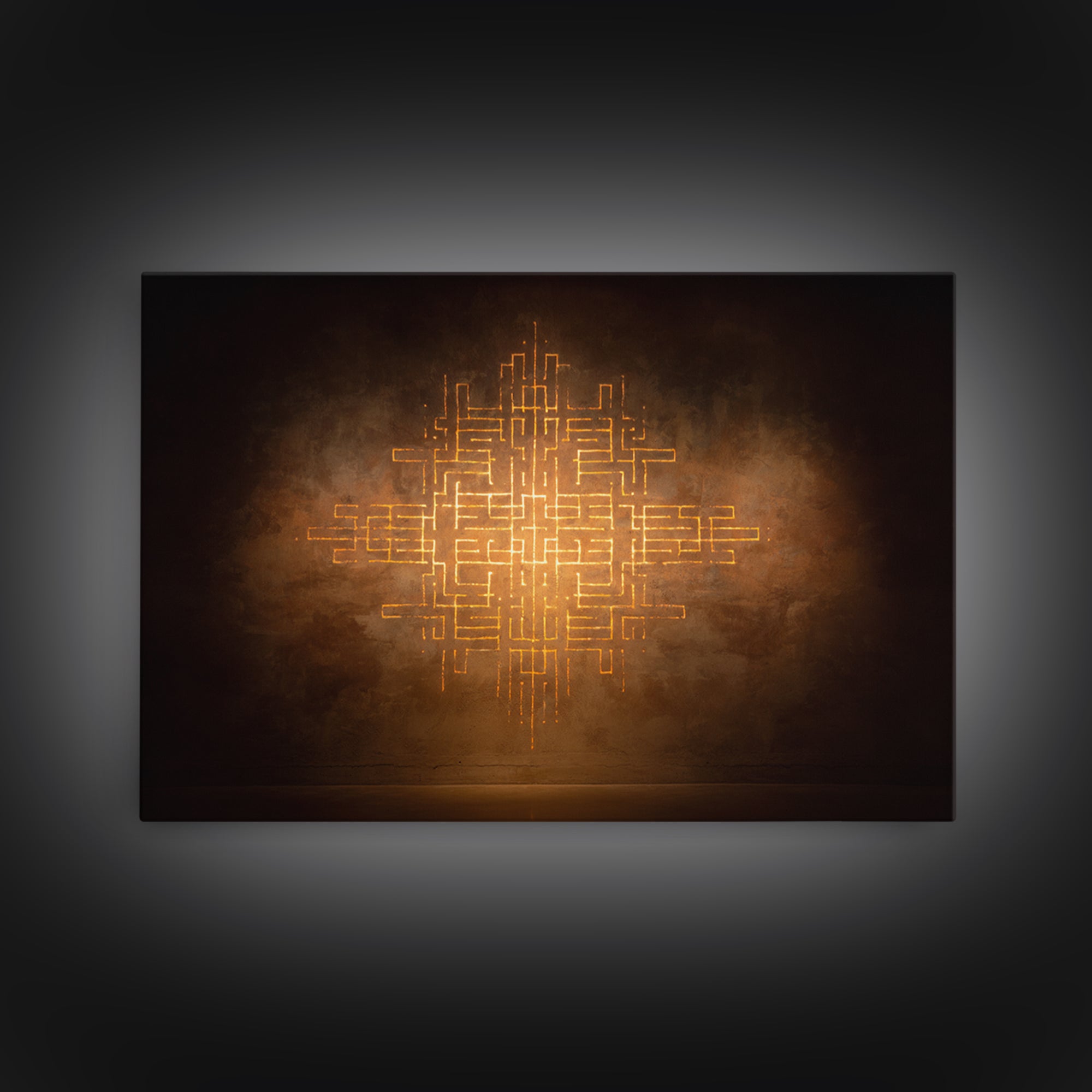 Glowing Gold Geometric Totem Canvas Print, African Abstract Wall Decor, Spiritual Symbol Art, Warm Brown Luxury Home Decor
