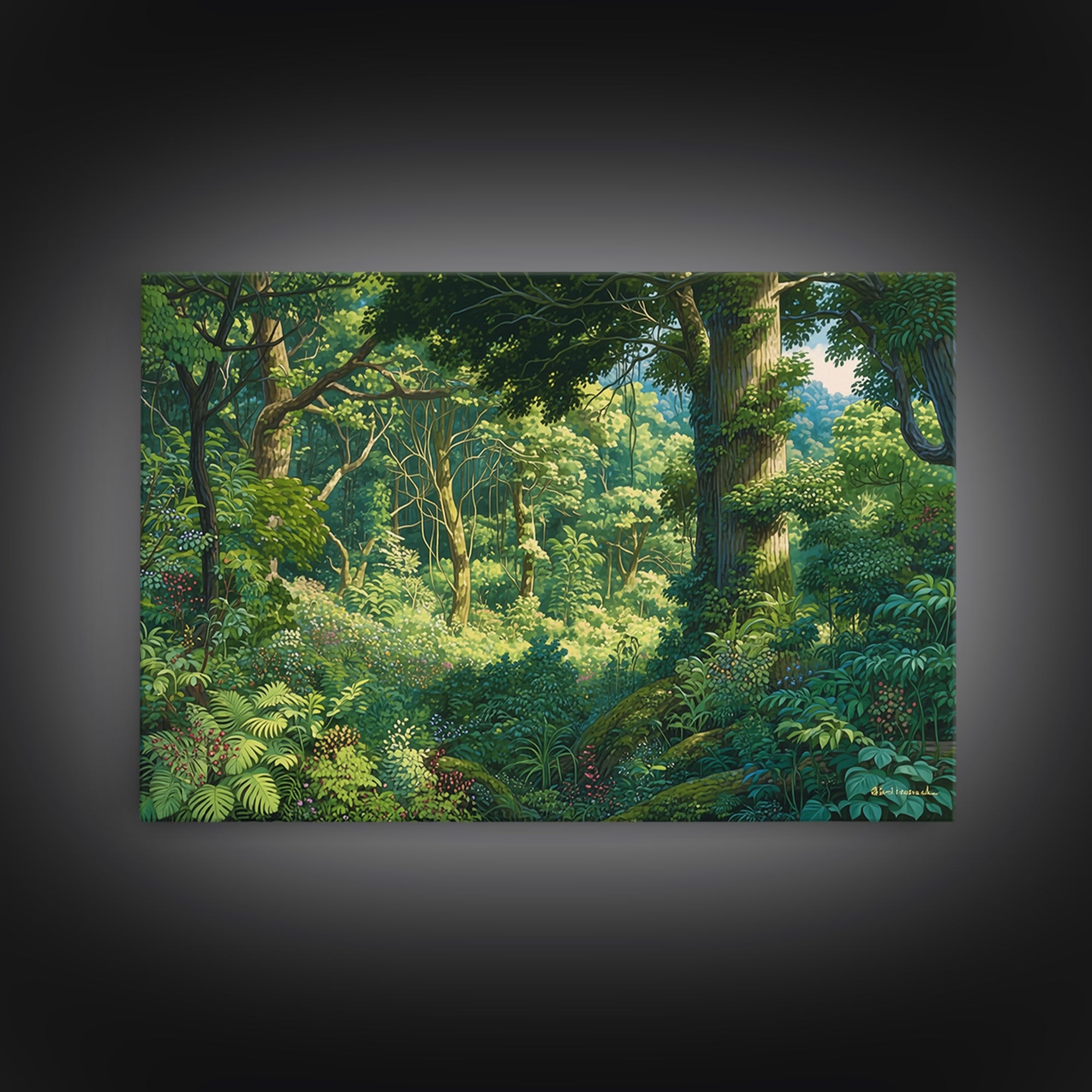Sunlit Lush African Jungle Wall Art, Green Forest Landscape Canvas, Nature Scene Decor, Boho Living Room Statement Gift, Home Decor