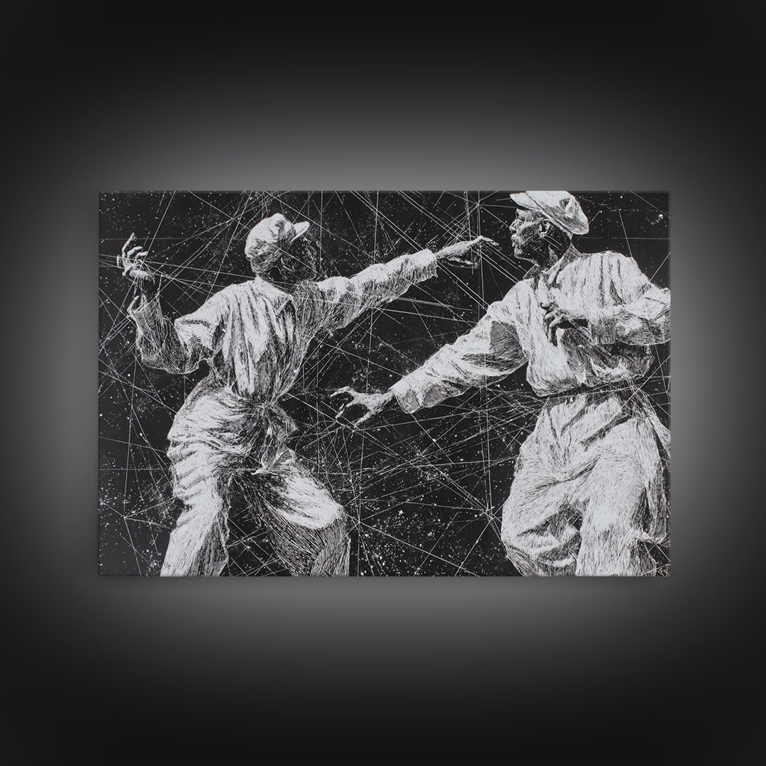 Black And White African Dancers Under Star Lines Wall Art, Afrocentric Art Print, Black Culture Decor, Modern Tribal Artwork