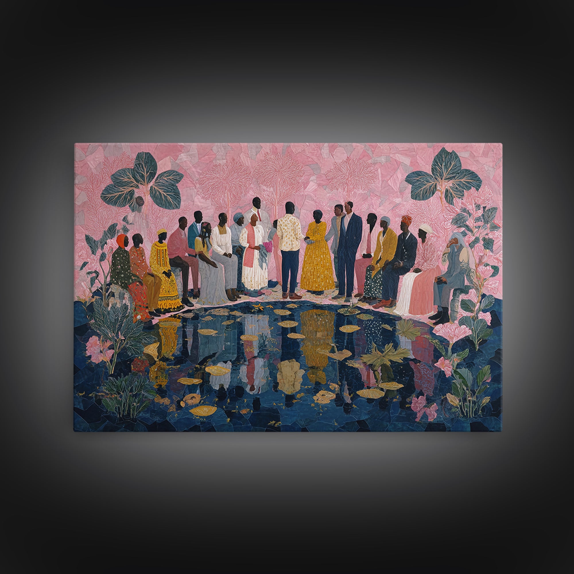 Elegant African Garden Ceremony By Lily Pond Canvas Print, Black Women Art, Afrocentric Wall Decor, Cultural Wedding Gift