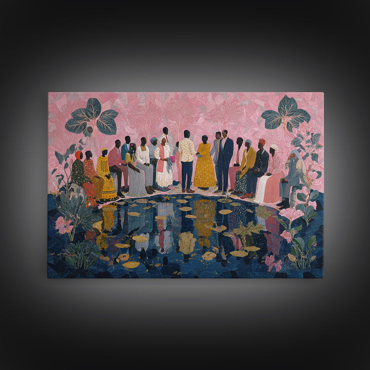 Elegant African Garden Ceremony By Lily Pond Canvas Print, Black Women Art, Afrocentric Wall Decor, Cultural Wedding Gift