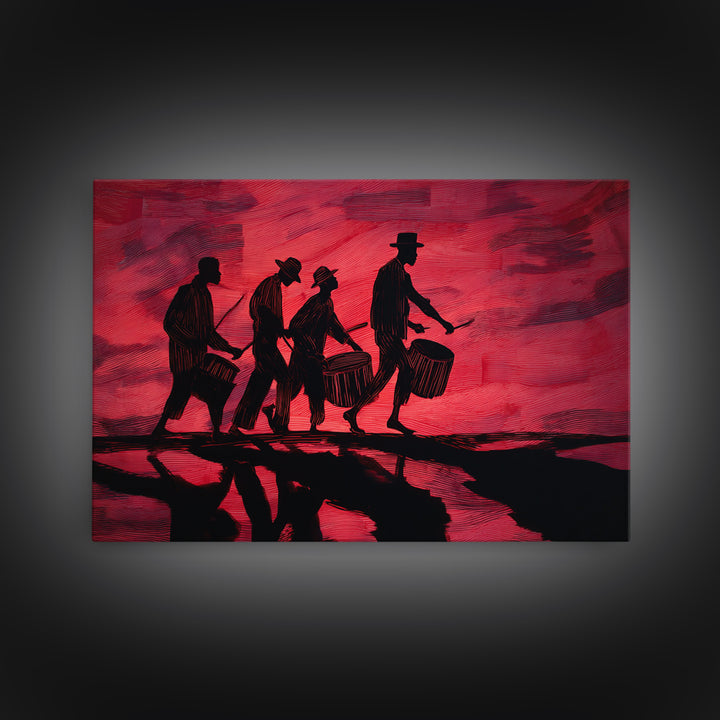 Red Sunset African Drummers Silhouette Wall Art, Afrocentric Music Print, Tribal Culture Decor, Black History Gift, Living Room Decor