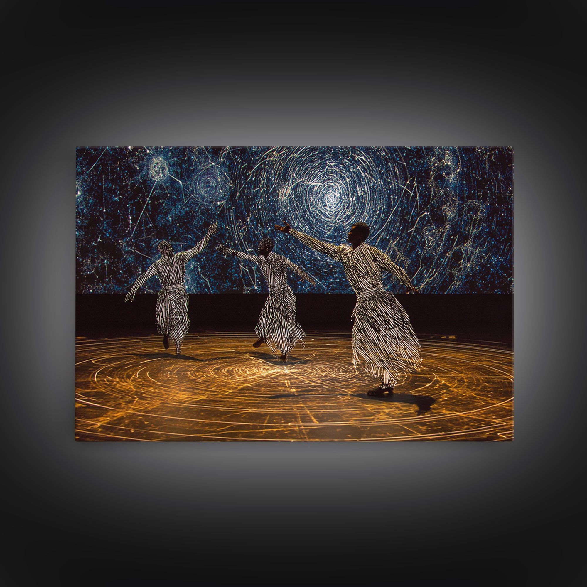 Celestial African Dancers Under Starry Sky Canvas Print, Afrocentric Wall Decor, Spiritual Black Art, Boho Home Decor Gift