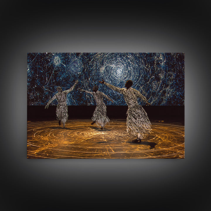 Celestial African Dancers Under Starry Sky Canvas Print, Afrocentric Wall Decor, Spiritual Black Art, Boho Home Decor Gift