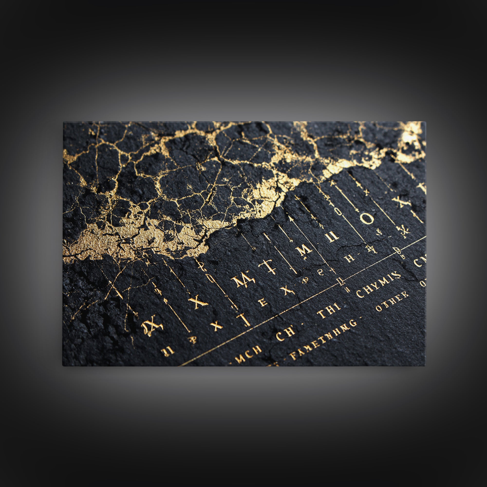 Black And Gold Ancient Map Detail Framed Canvas Print, African Inspired Wall Decor, Luxury Art, Mystic Office Decor Gift