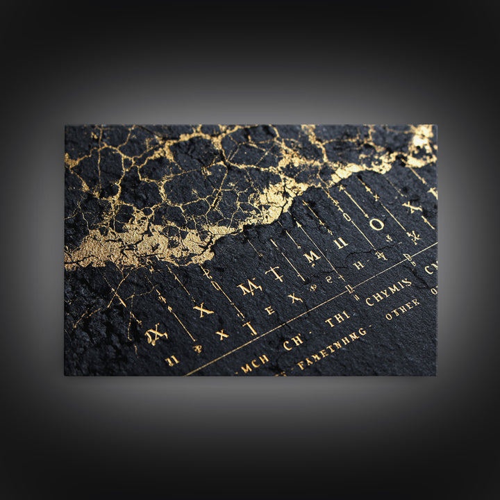 Black And Gold Ancient Map Detail Framed Canvas Print, African Inspired Wall Decor, Luxury Art, Mystic Office Decor Gift