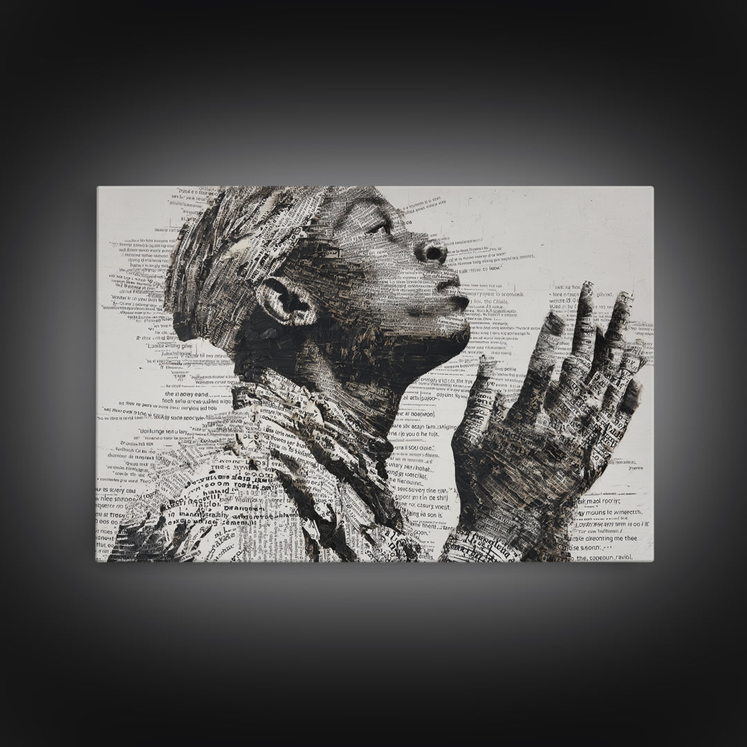 Praying Black Woman In Typography Portrait Wall Art, Spiritual Wall Decor, African American Art, Empowerment Gift For Her